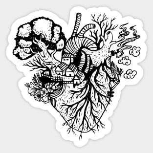 Anatomical Black and white Fantasy Hearh beating Illustration Sticker